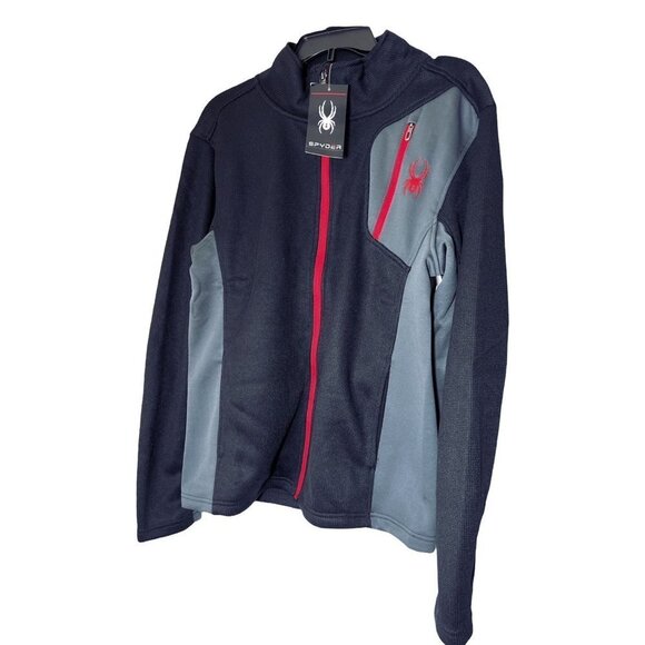 Spyder Mens Black Full Zip Color Block Pockets Knit Raider Track Jacket Sz M New - Picture 3 of 10